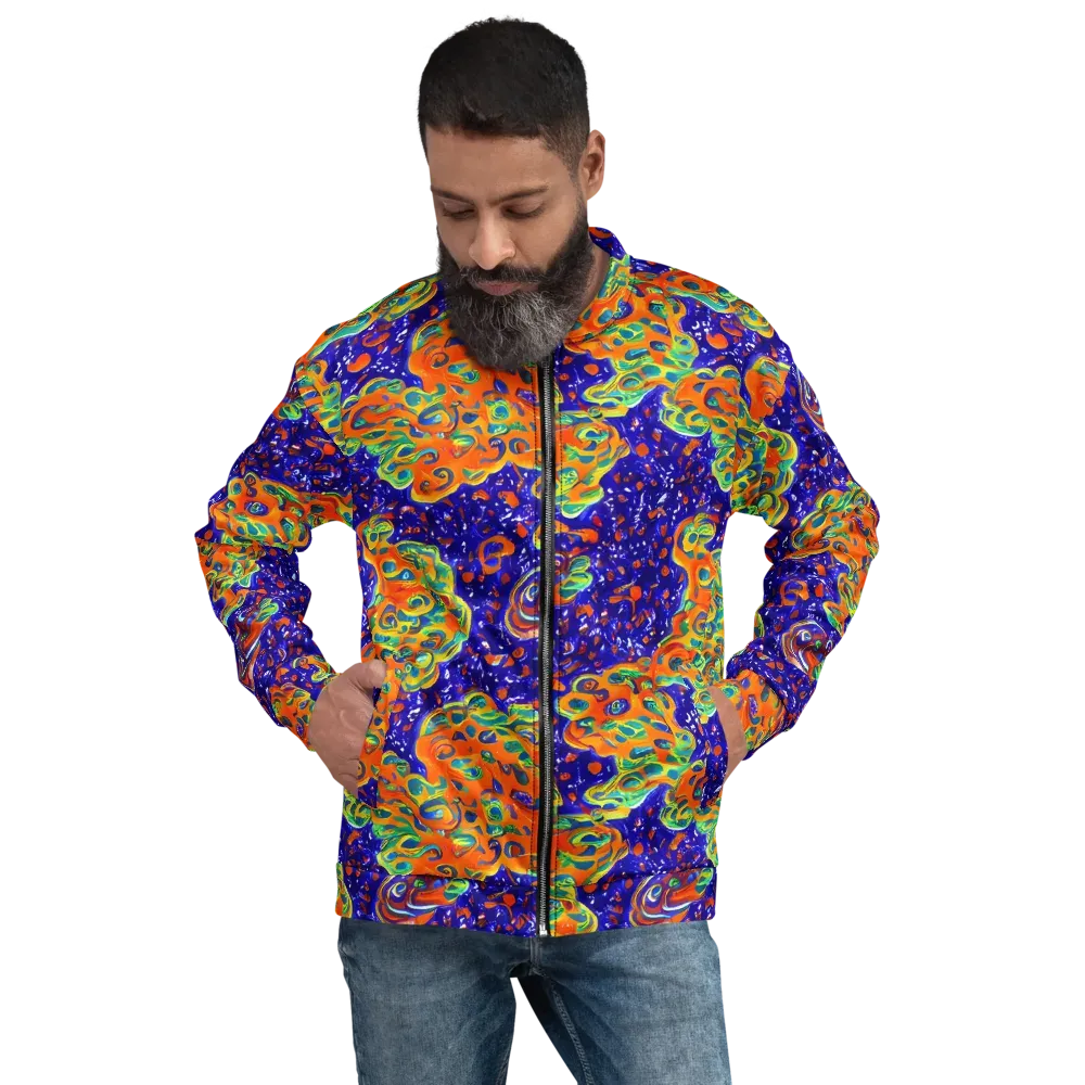 Blue Flame Bloom on Bomber Jacket — Front