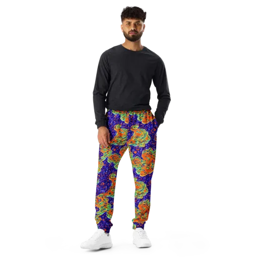 Blue Flame Bloom on a Men's Joggers