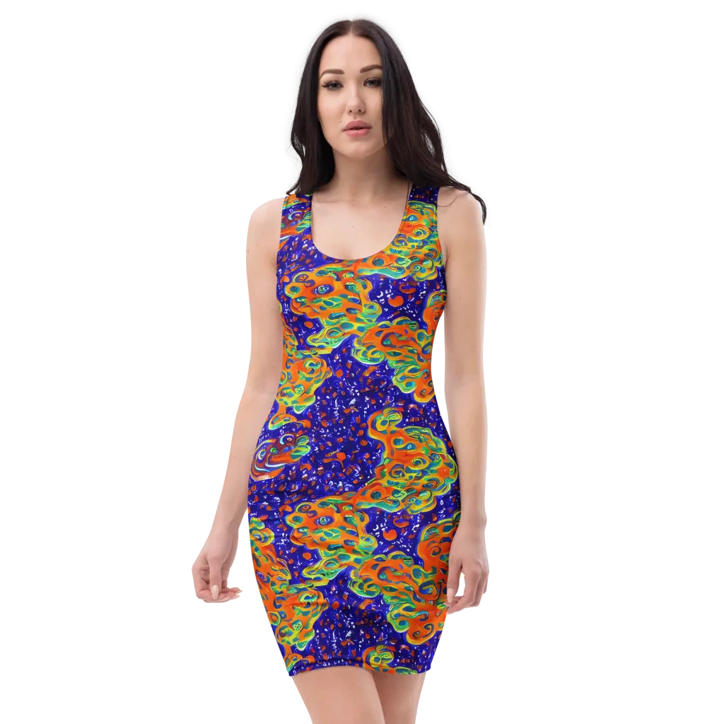 Blue Flame Bloom on Bodycon Dress — Front