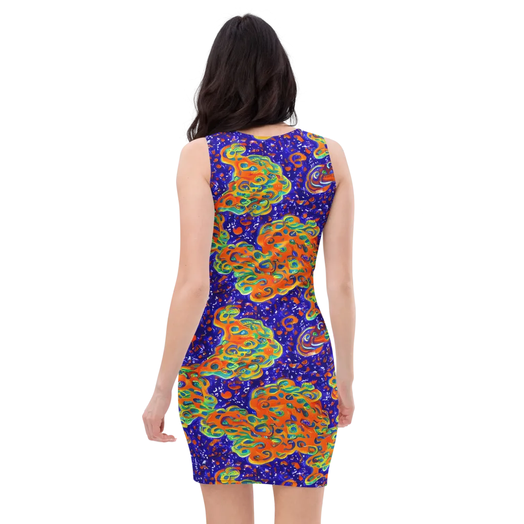 Blue Flame Bloom on Bodycon Dress — Back