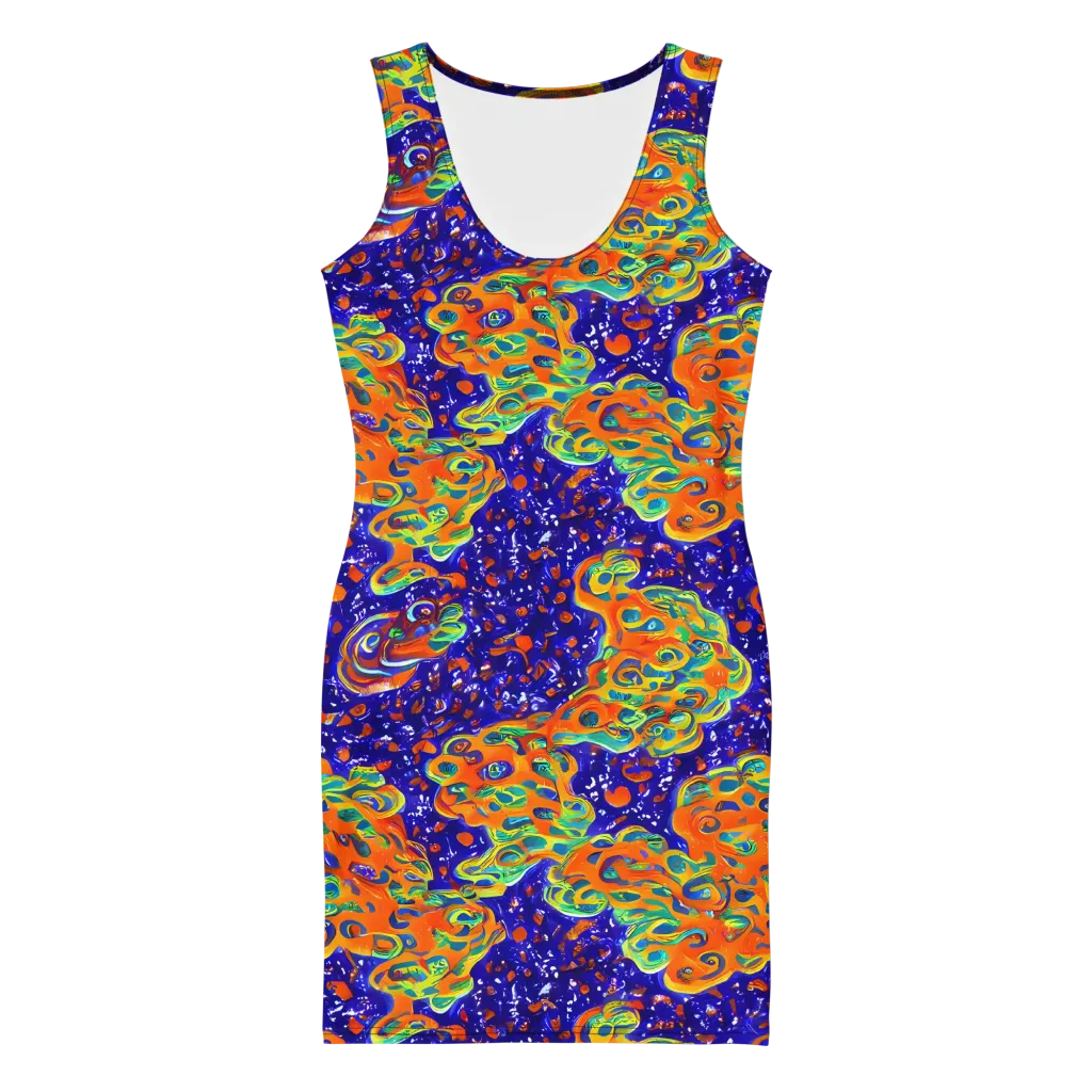 Blue Flame Bloom on Bodycon Dress — Front