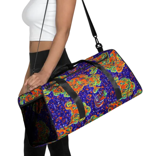 Blue Flame Bloom on a Duffle Bag