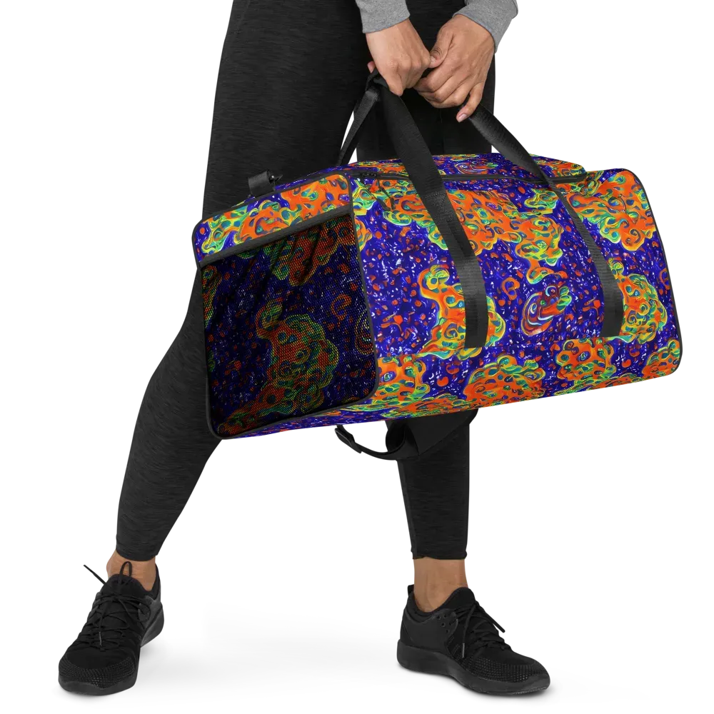 Blue Flame Bloom on Duffle Bag — Right Front