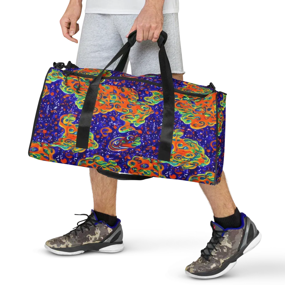 Blue Flame Bloom on Duffle Bag — Front