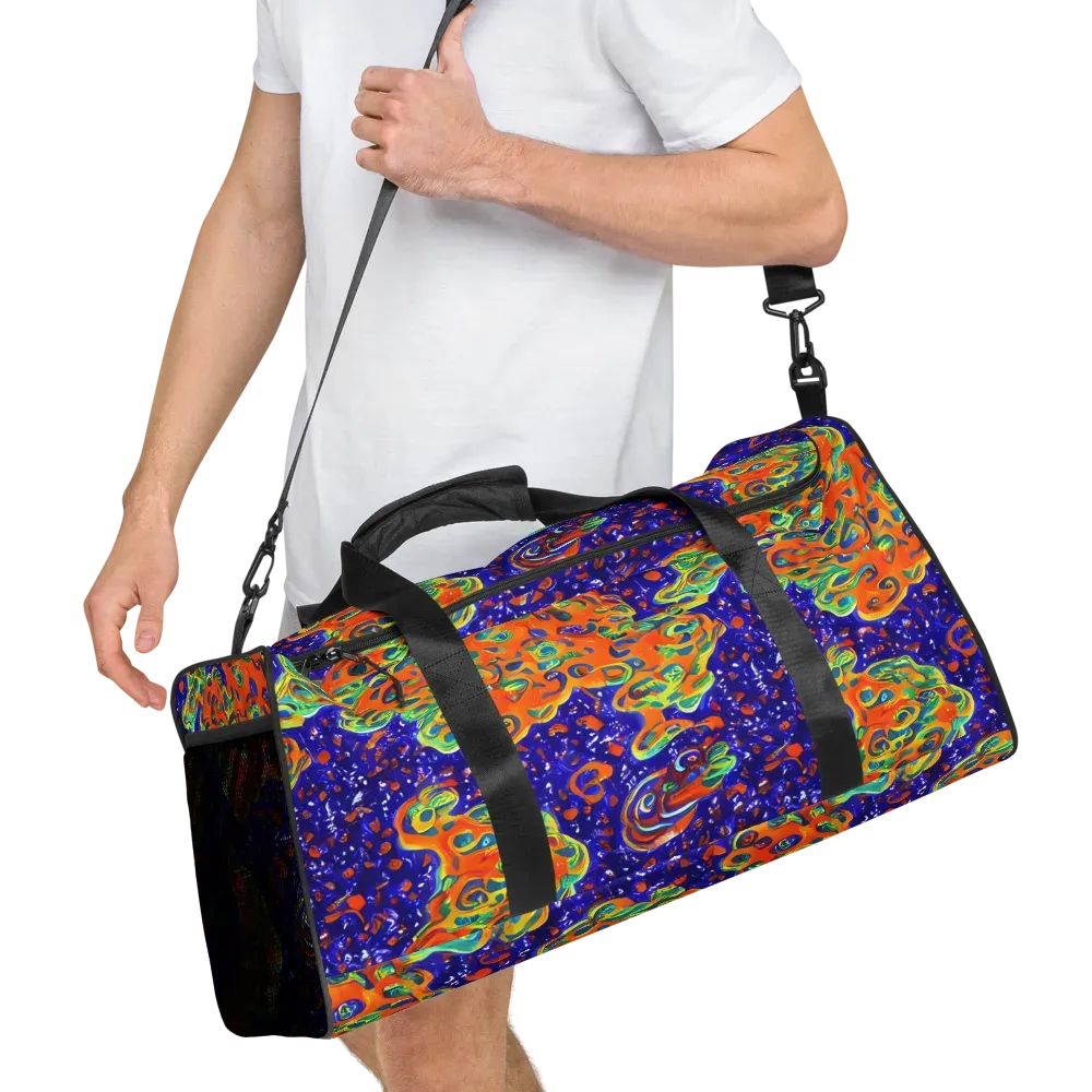 Blue Flame Bloom on Duffle Bag — Right Front