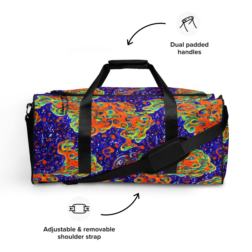 Blue Flame Bloom on Duffle Bag — Front
