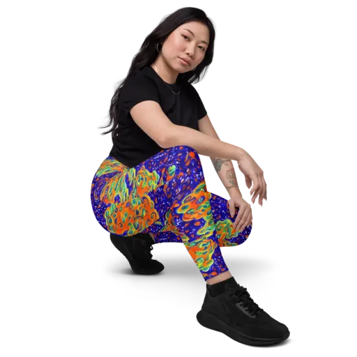 Blue Flame Bloom on a Leggings with Pockets