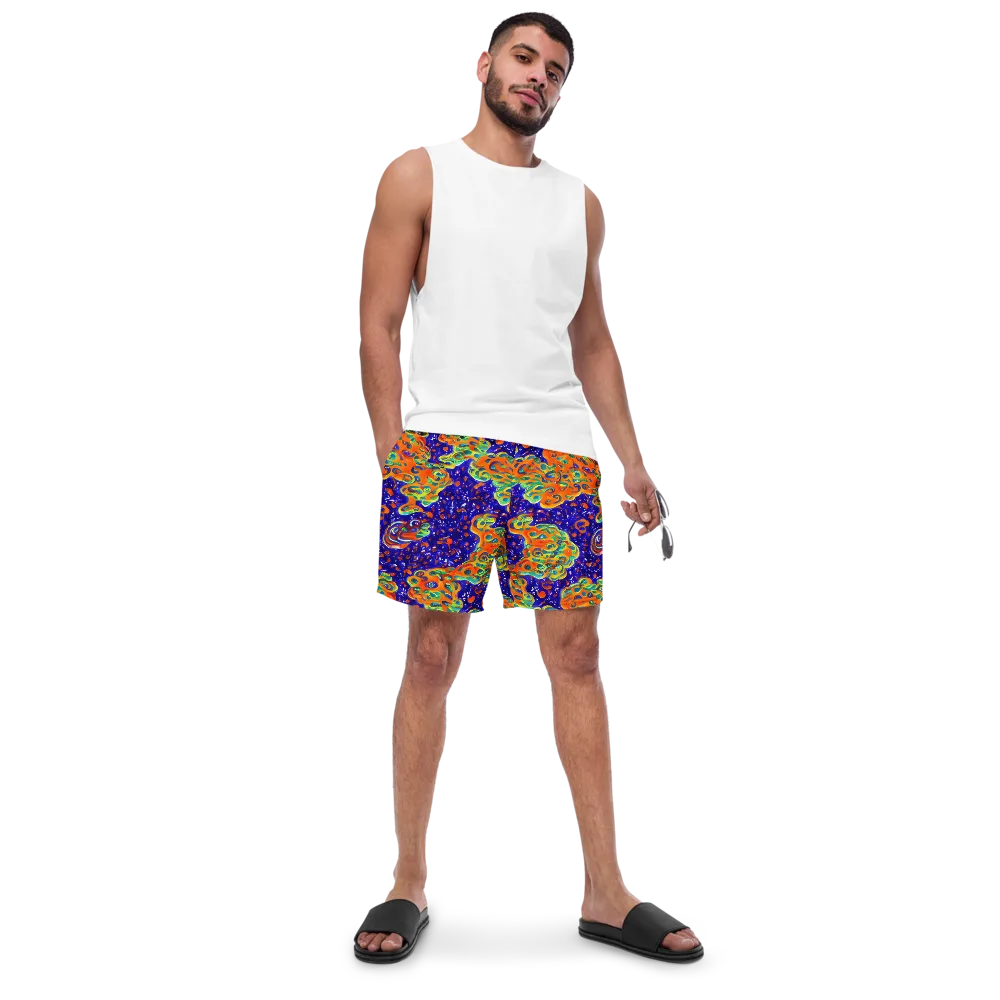 Blue Flame Bloom on Swim Trunks — Front