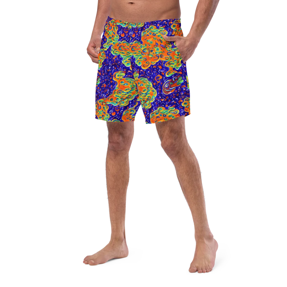 Blue Flame Bloom on Swim Trunks — Left Front