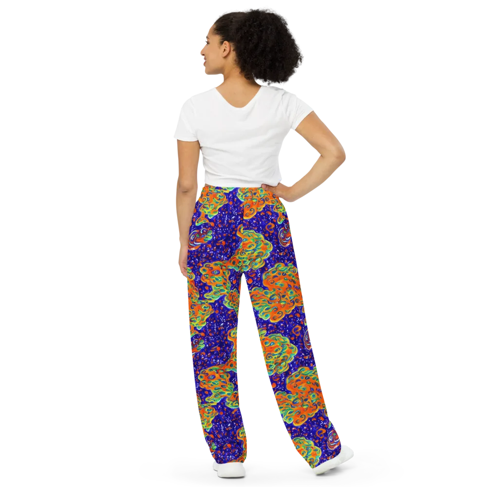 Blue Flame Bloom on Wide-Leg Pants — Back