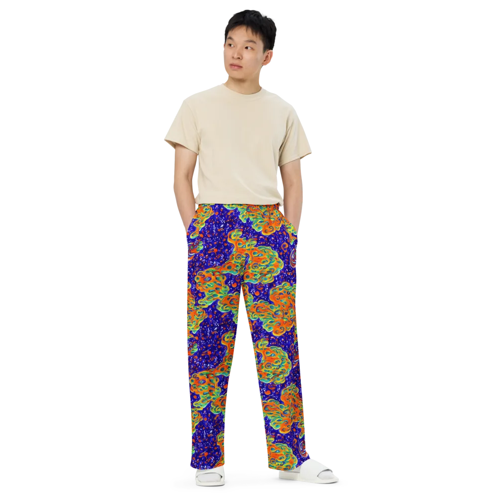 Blue Flame Bloom on Wide-Leg Pants — Front