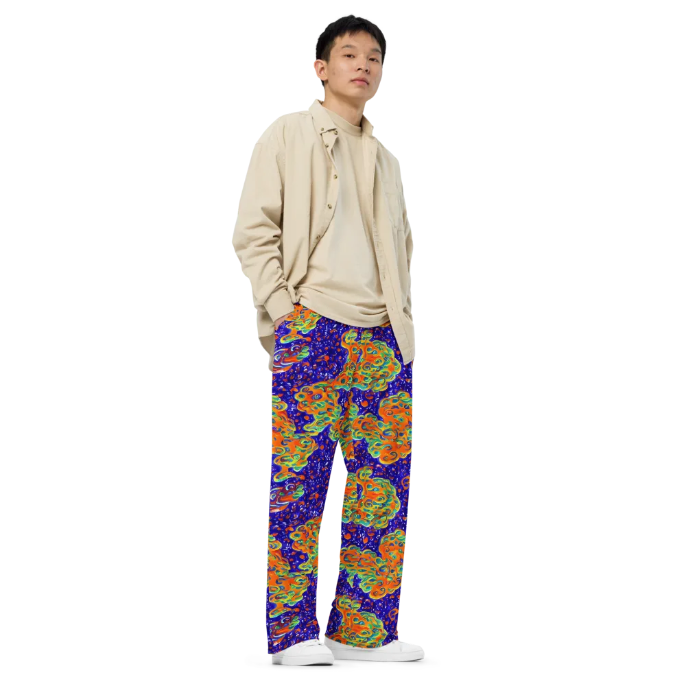Blue Flame Bloom on Wide-Leg Pants — Right Front