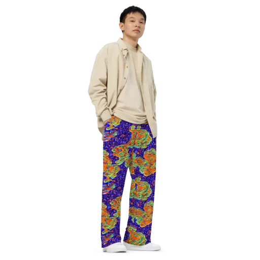 Blue Flame Bloom on a Wide-Leg Pants
