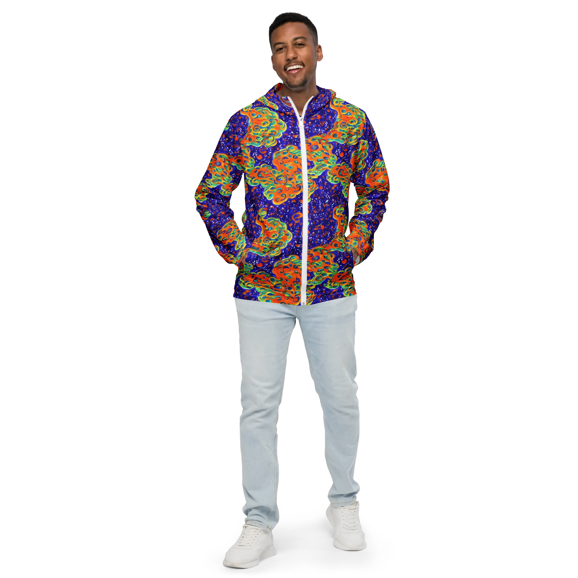 Blue Flame Bloom on Men's Windbreaker — Front