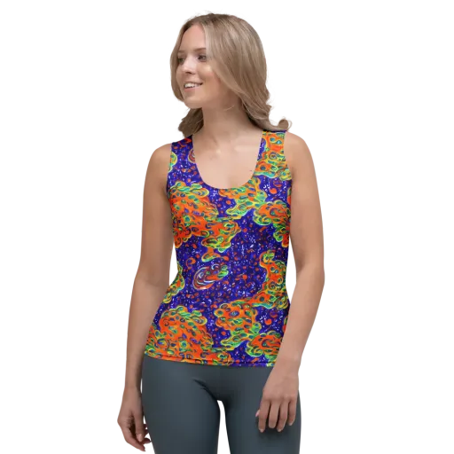 Blue Flame Bloom on a Women's Tank Top