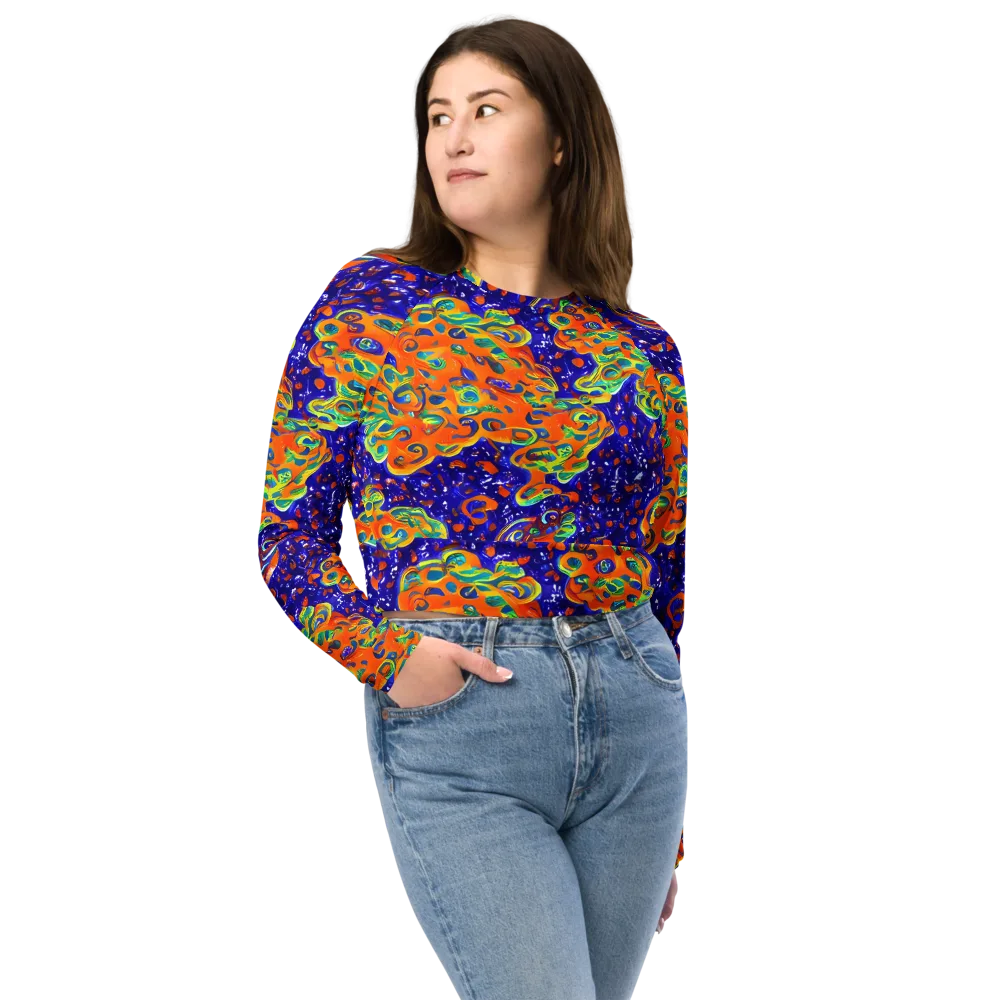 Blue Flame Bloom on Long Sleeve Crop Top — Front