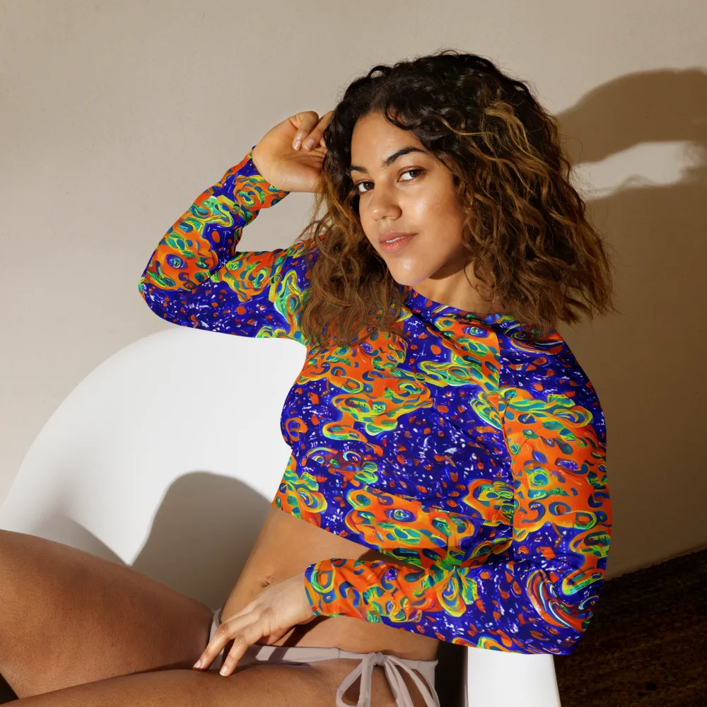 Blue Flame Bloom on Long Sleeve Crop Top — Left Front