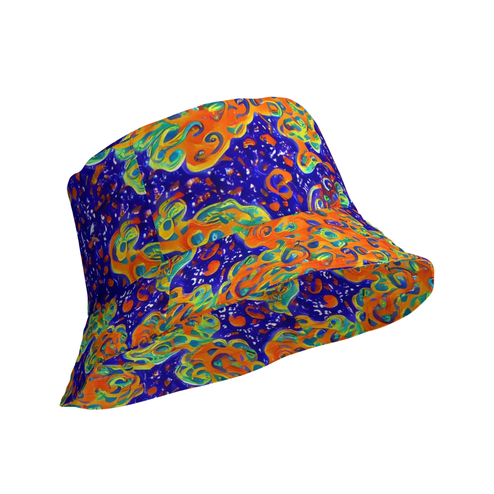 Blue Flame Bloom on Reversible Bucket Hat — Product details Outside