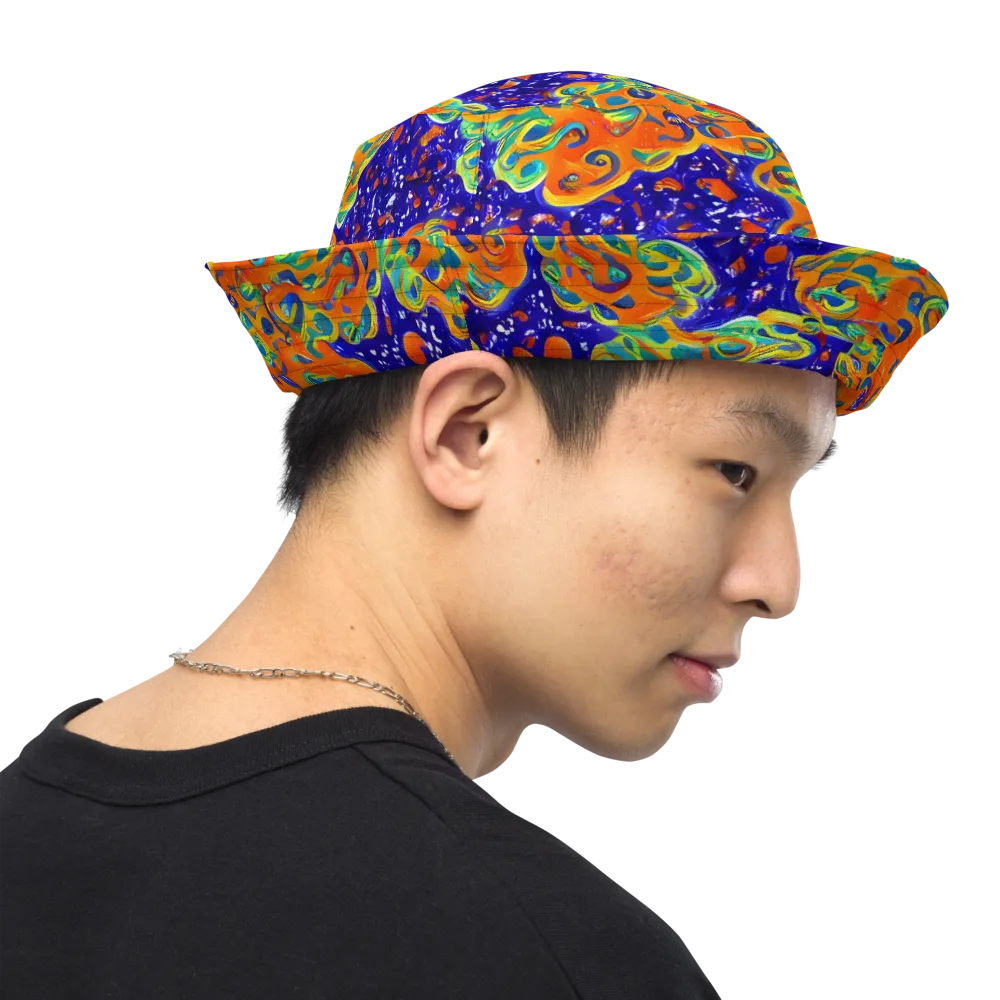 Blue Flame Bloom on Reversible Bucket Hat — Right Outside