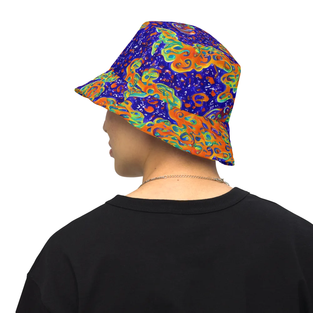 Blue Flame Bloom on Reversible Bucket Hat — Back Inside
