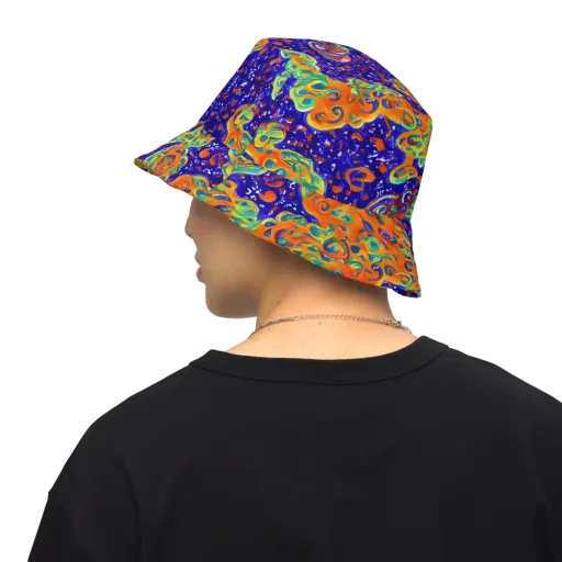 Blue Flame Bloom on a Reversible Bucket Hat