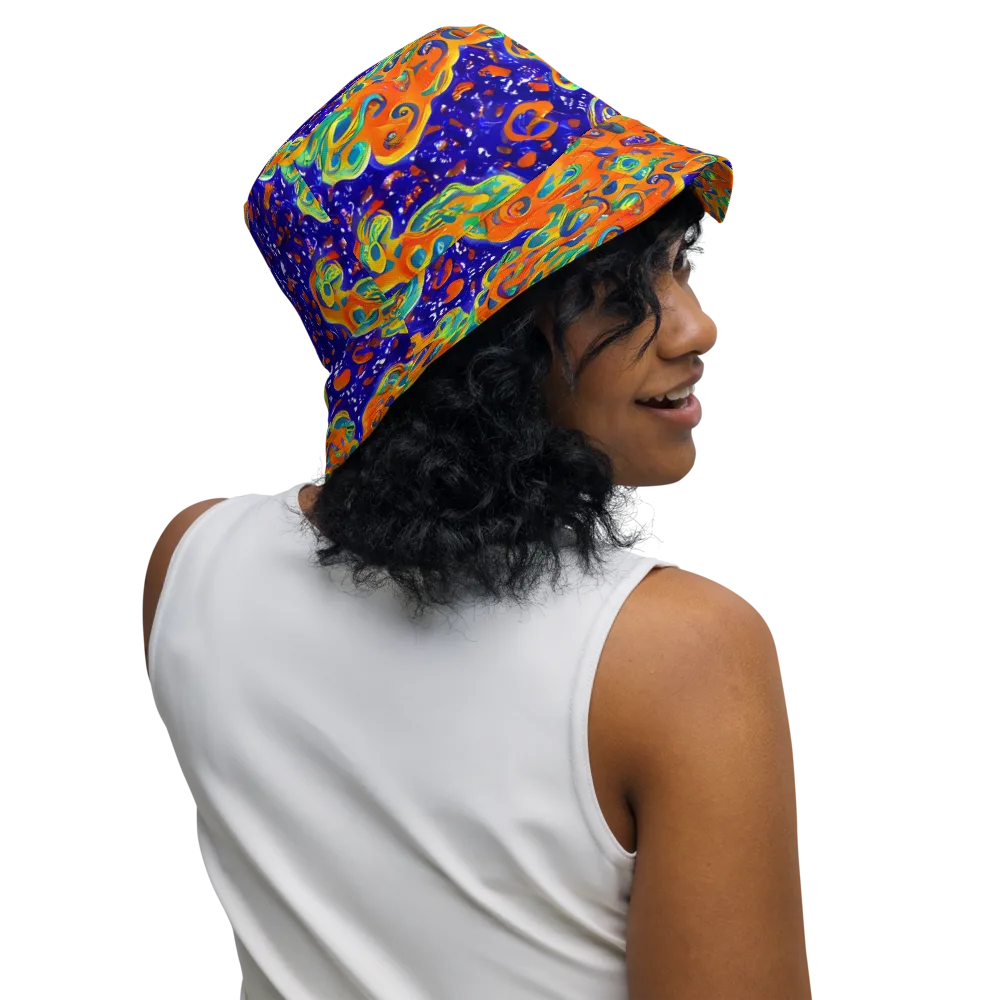 Blue Flame Bloom on Reversible Bucket Hat — Right Outside