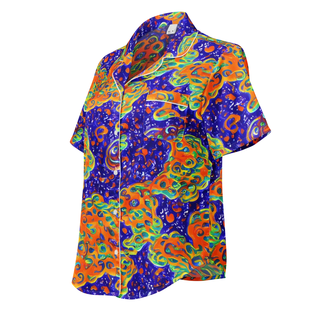 Blue Flame Bloom on Women's Short Sleeve Pajama Top — Left Front