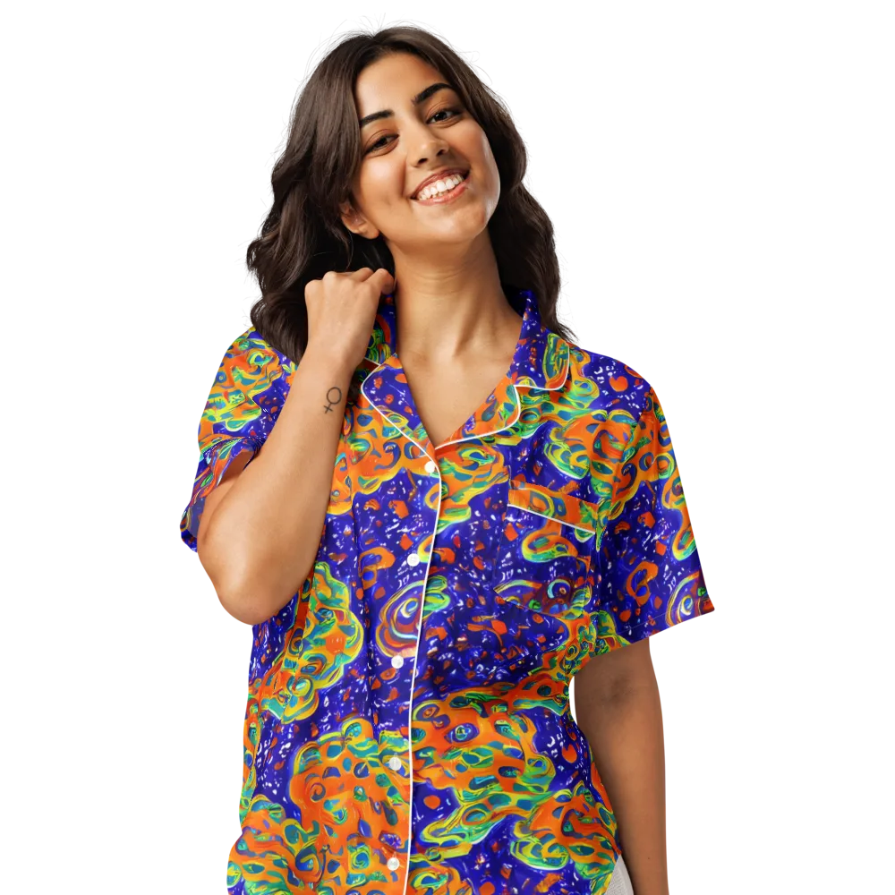 Blue Flame Bloom on Women's Short Sleeve Pajama Top — Front