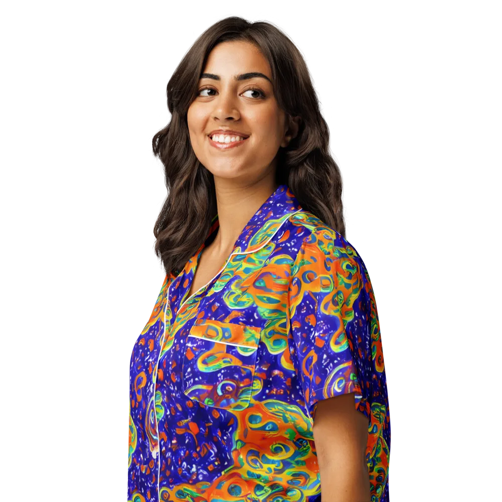 Blue Flame Bloom on Women's Short Sleeve Pajama Top — Left Front