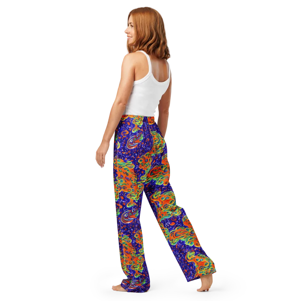 Blue Flame Bloom on Women's Pajama Pants — Back