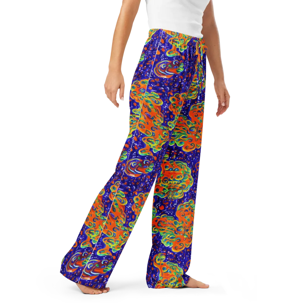 Blue Flame Bloom on Women's Pajama Pants — Right Front