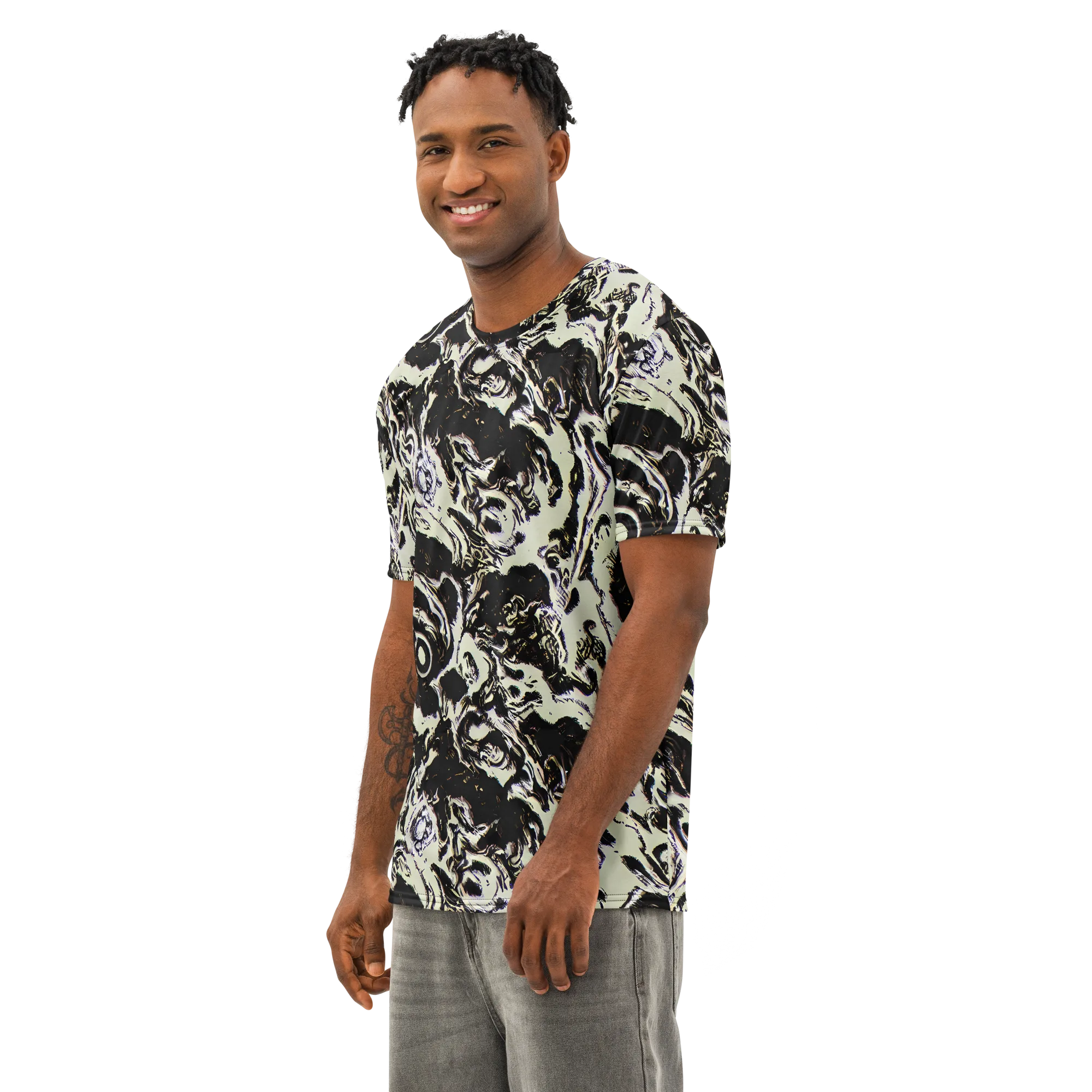 Black Opal Surge on Men's Cotton Crew Neck T-Shirt — Left Front