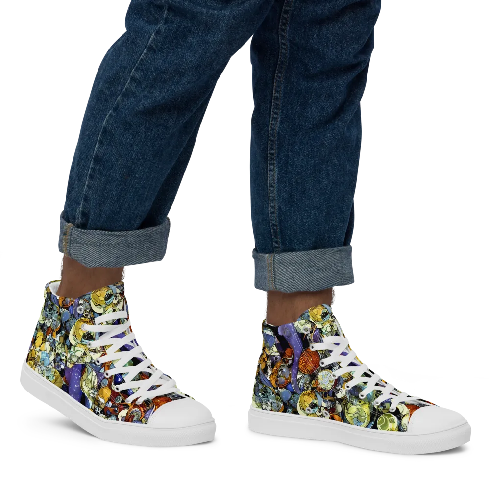 Galactic Relics on Men's High Top Canvas Shoes — Right