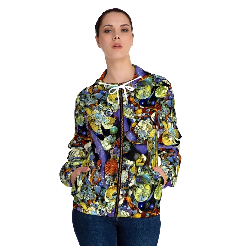 Galactic Relics on Women's Full-Zip Hoodie — Front On Person