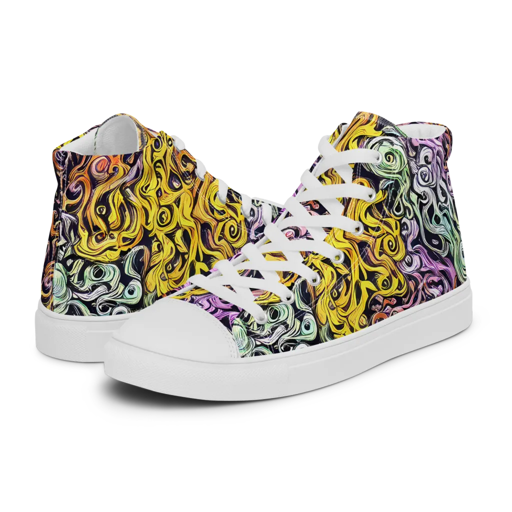 Whirling Spectrum on Men's High Top Canvas Shoes — Left