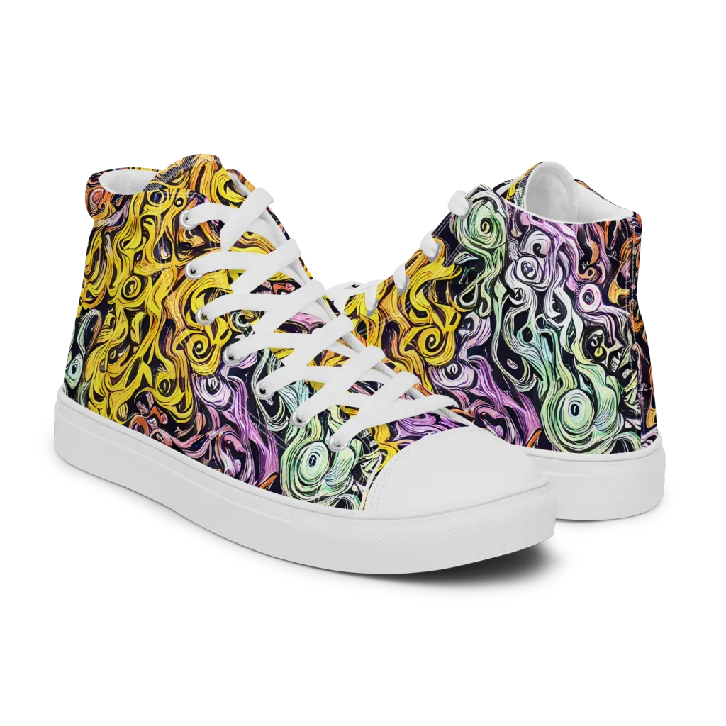 Whirling Spectrum on Men's High Top Canvas Shoes — Right
