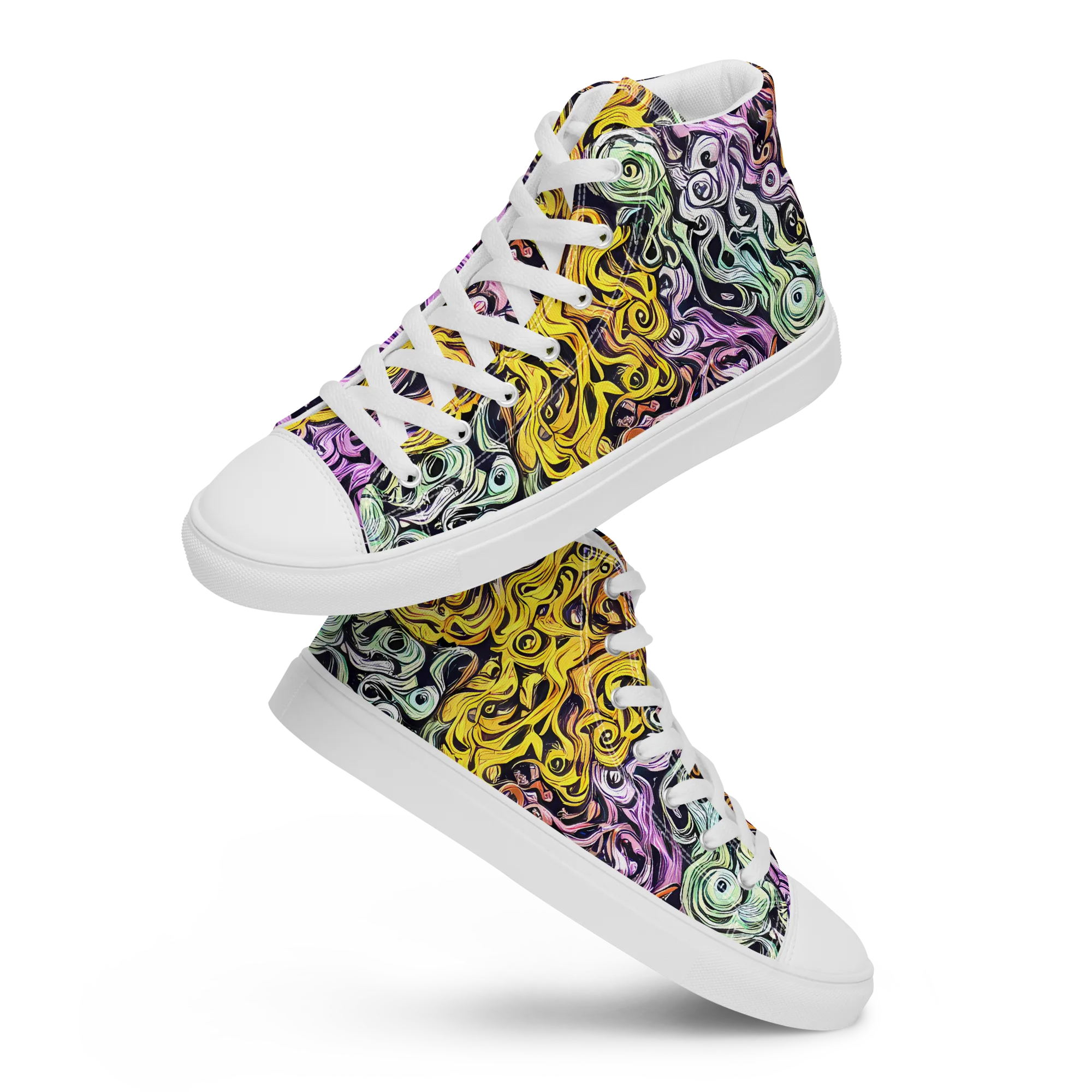 Whirling Spectrum on Men's High Top Canvas Shoes — Front