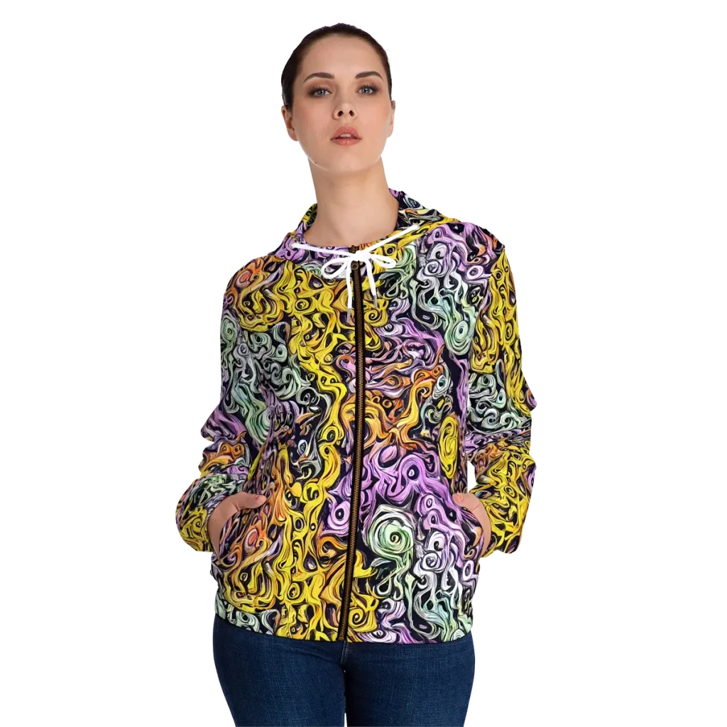 Whirling Spectrum on Women's Full-Zip Hoodie — Front On Person