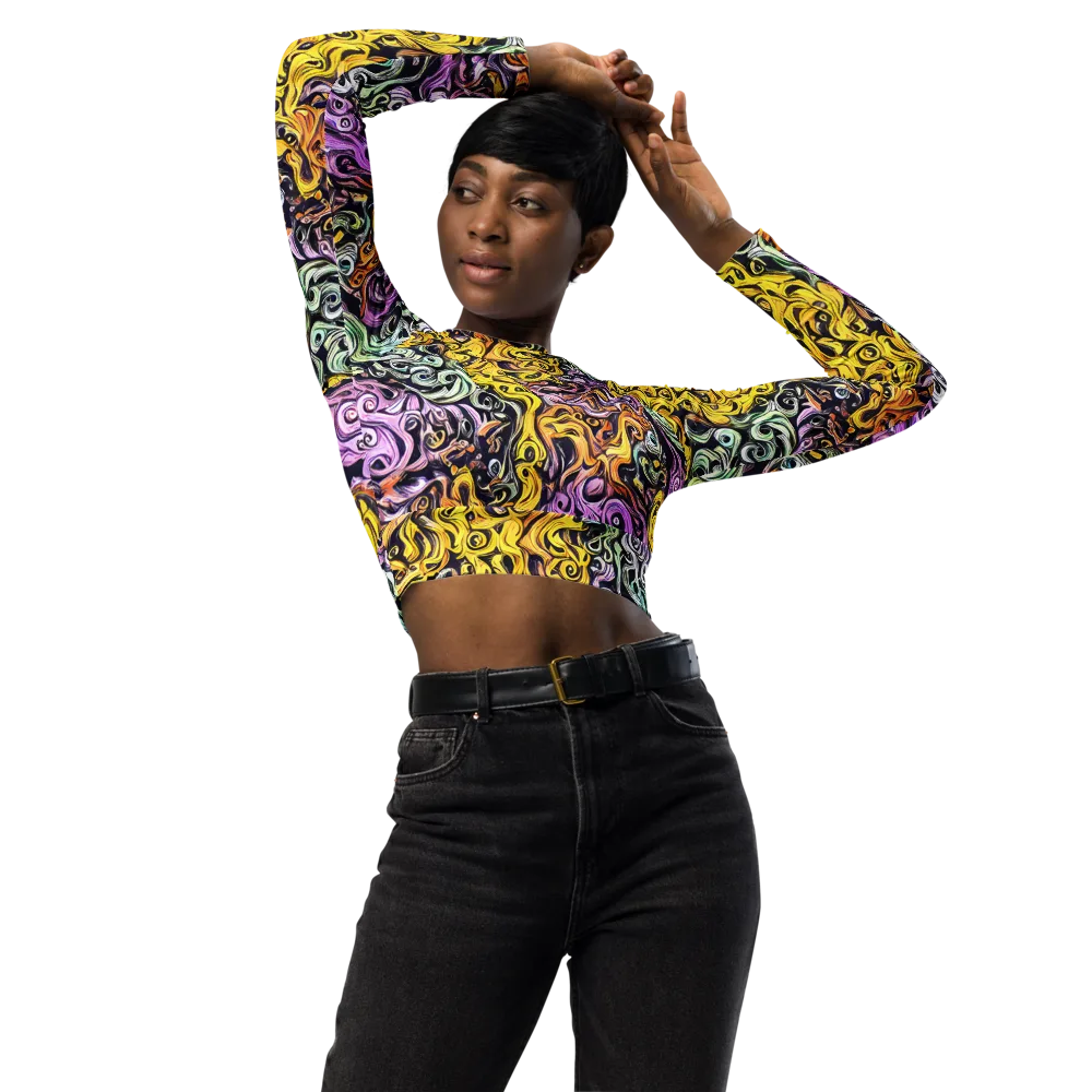 Whirling Spectrum on Long Sleeve Crop Top — Front