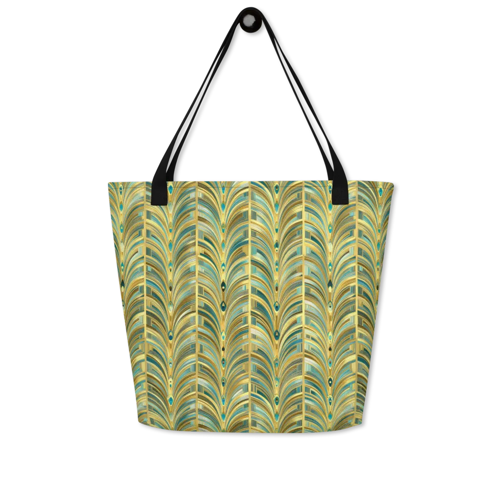 Gilded Plume on Large Tote Bag W/ Pocket — Front