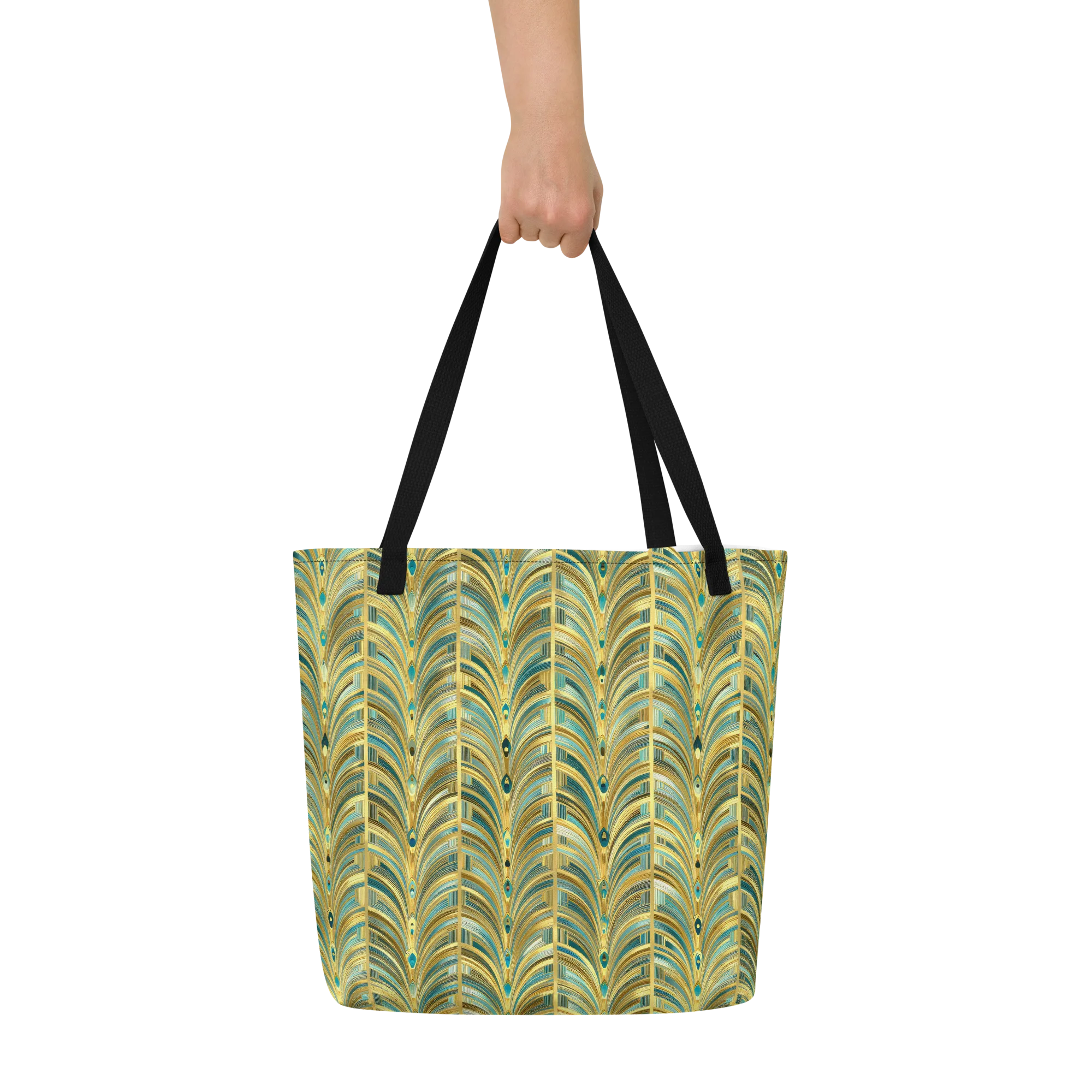 Gilded Plume on Large Tote Bag W/ Pocket — Front