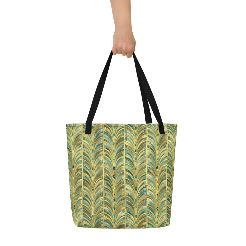 Gilded Plume on Large Tote Bag W/ Pocket — Front