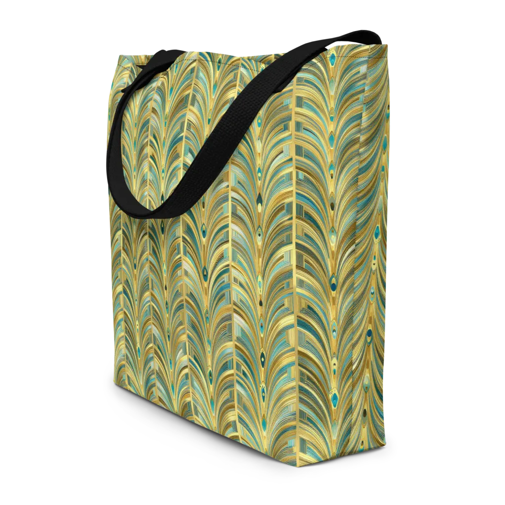 Gilded Plume on Large Tote Bag W/ Pocket — Front