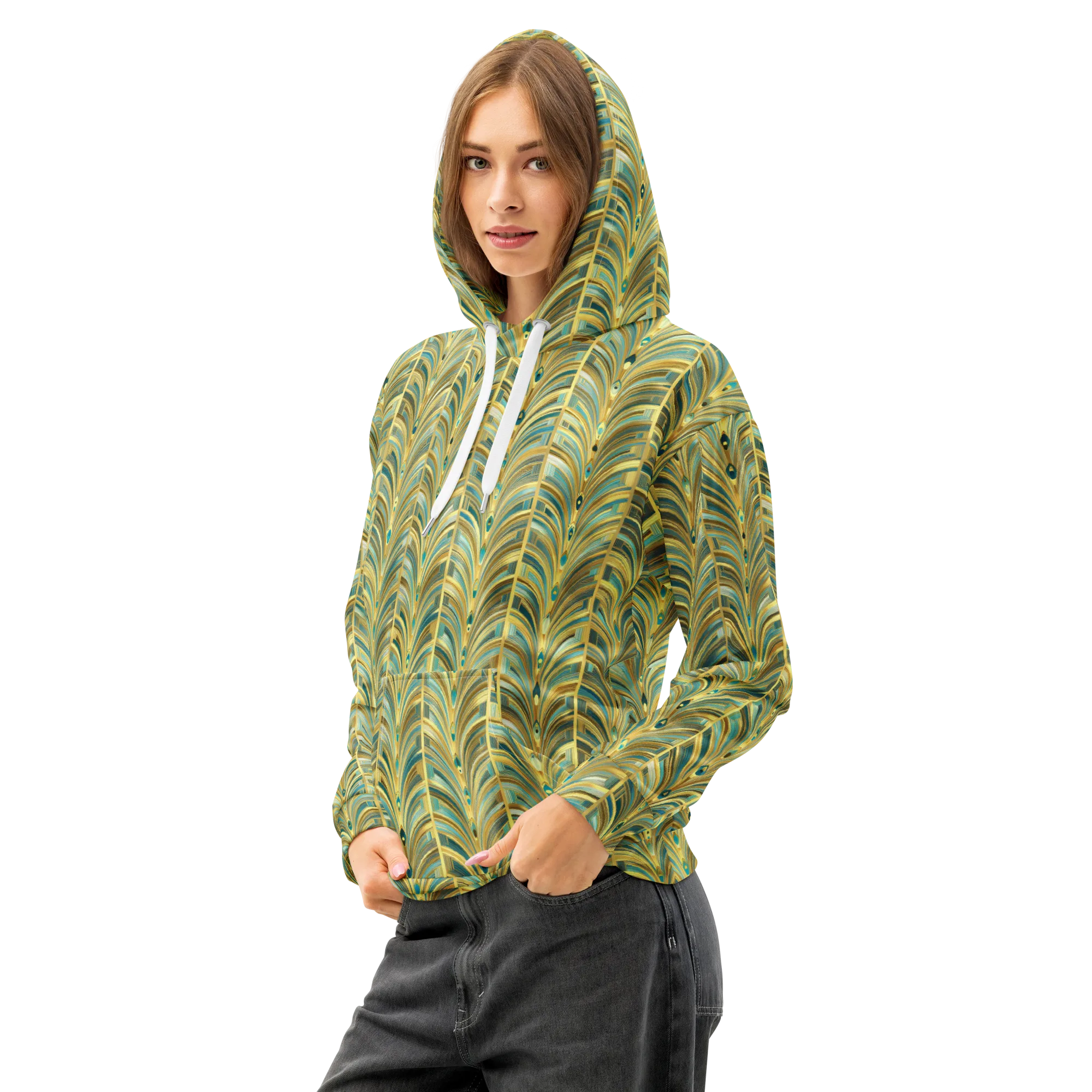 Gilded Plume on Cotton Hoodie — Left Front