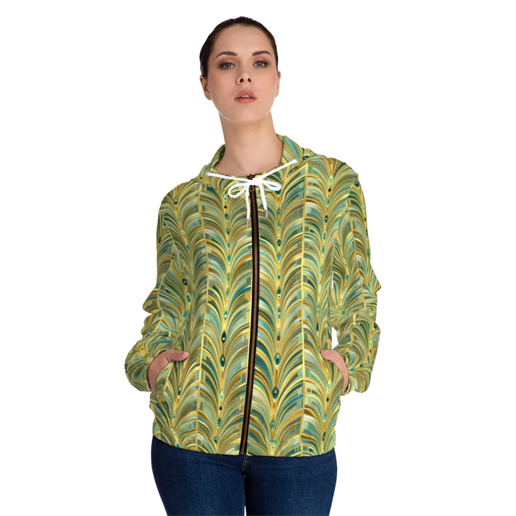 Gilded Plume on Women's Full-Zip Hoodie — Front On Person