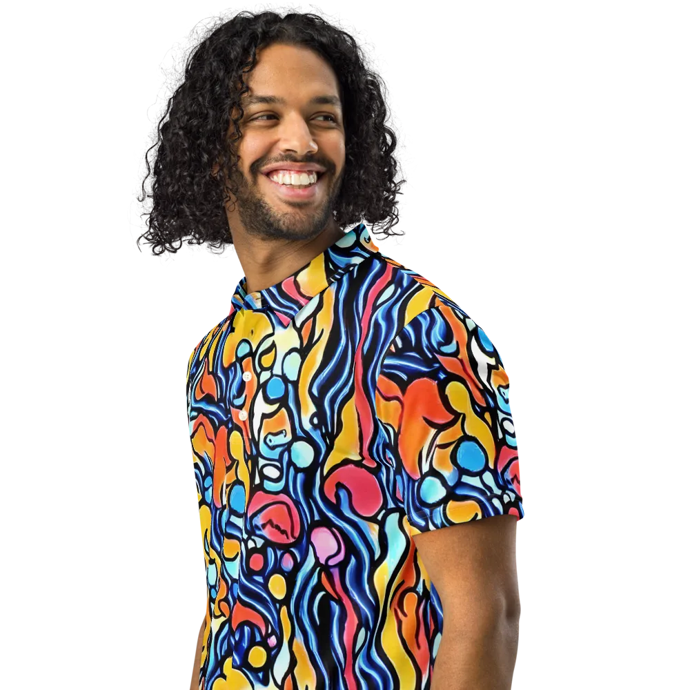 Kinetic Stained Glass on Men's Slim Fit Polo Shirt — Left Front