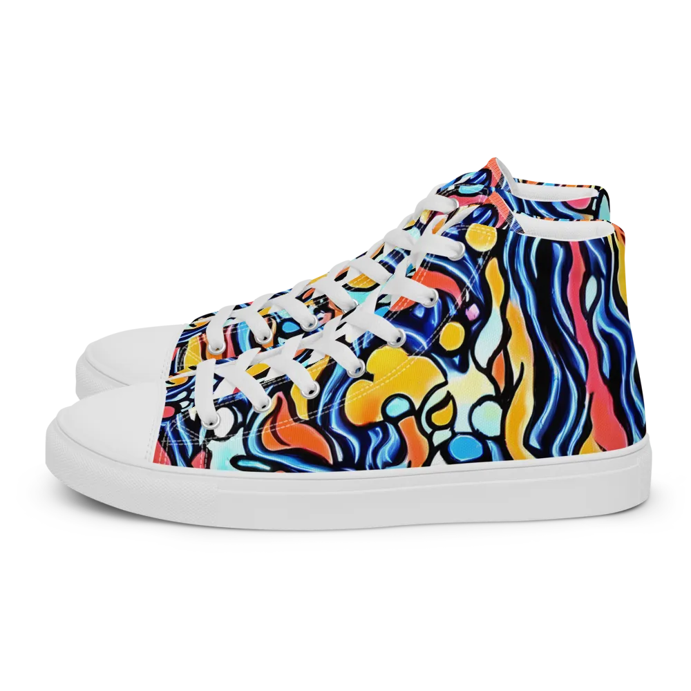 Kinetic Stained Glass on Men's High Top Canvas Shoes — Left