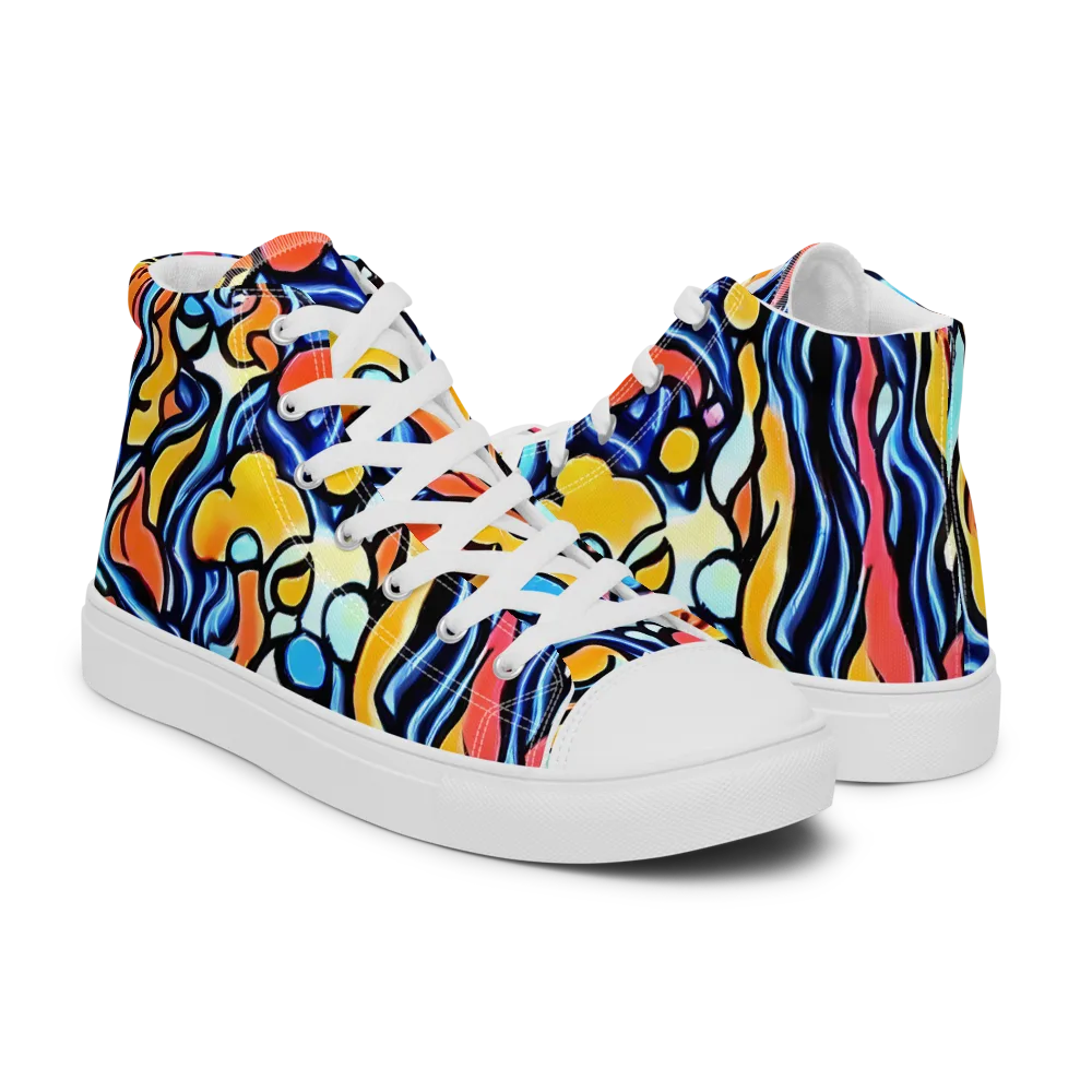 Kinetic Stained Glass on Men's High Top Canvas Shoes — Right