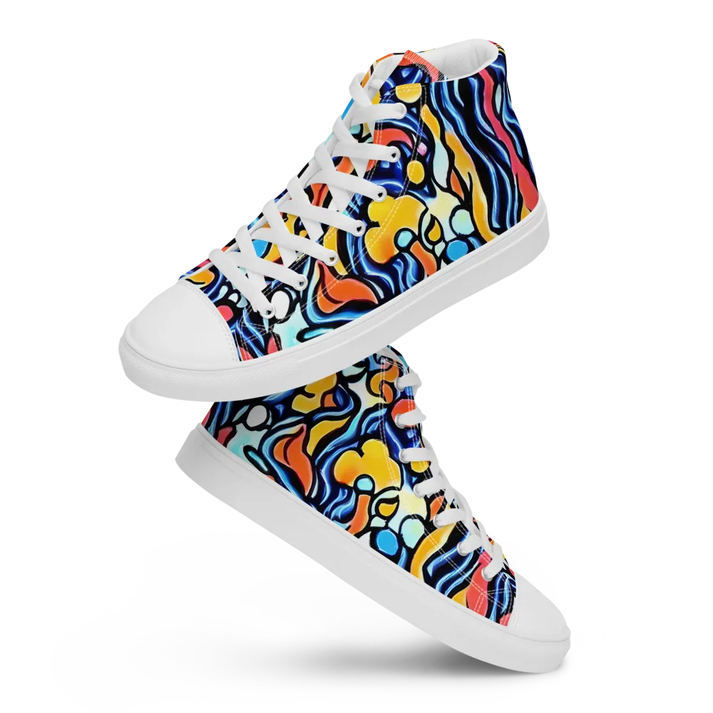 Kinetic Stained Glass on Men's High Top Canvas Shoes — Front