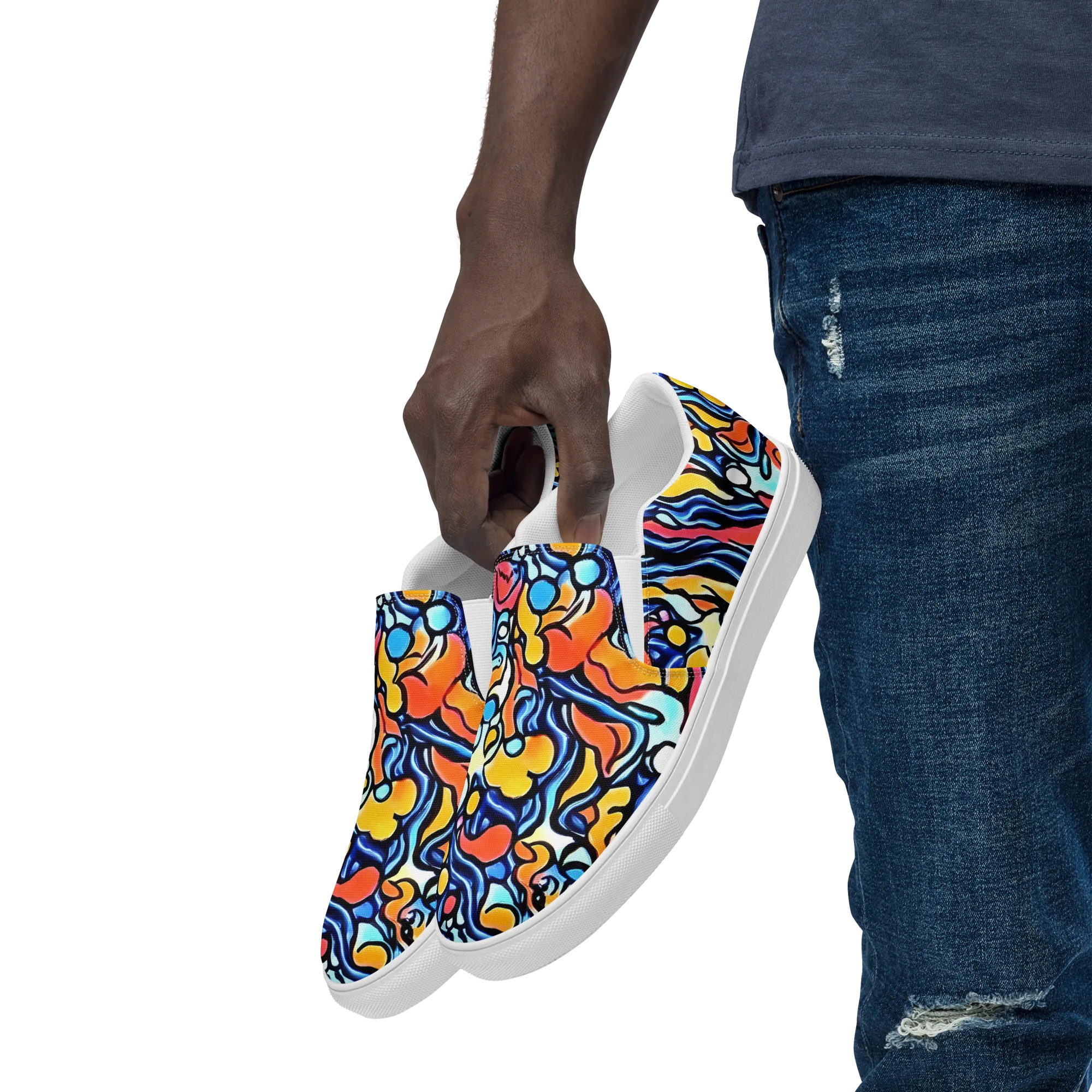 Kinetic Stained Glass on Men's Slip-On Canvas Shoes — Left Front